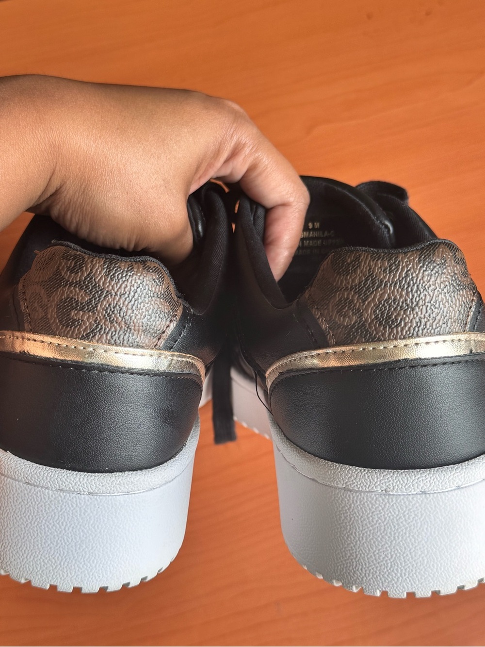 GBG Los Angeles Black Quilted Low-Top Sneakers with White Soles and Gold Accents - Picture 5 of 11